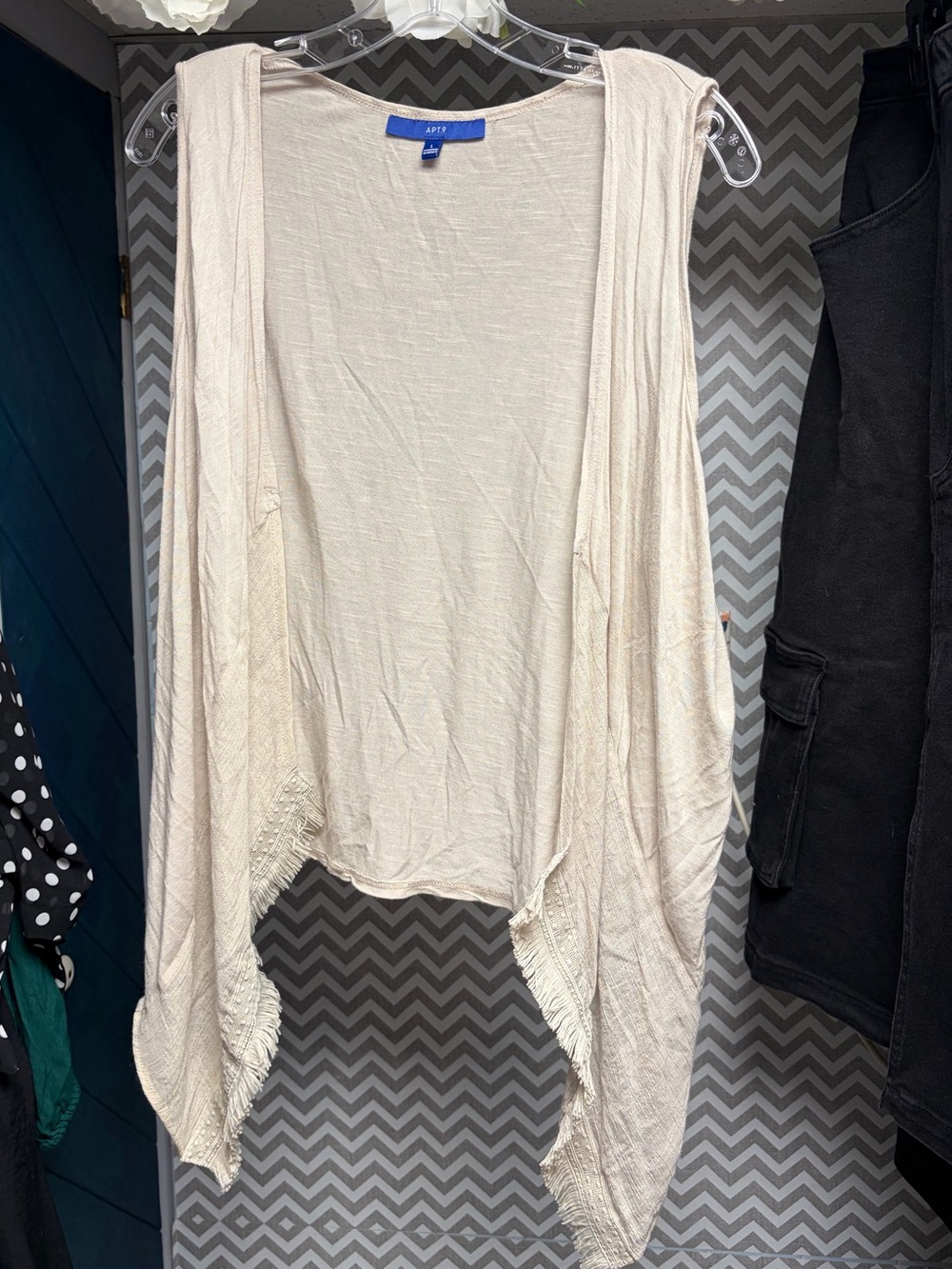 Boho Western Apt. 9 Cream Open-Front Draped Lightweight Women's Duster w Fringe